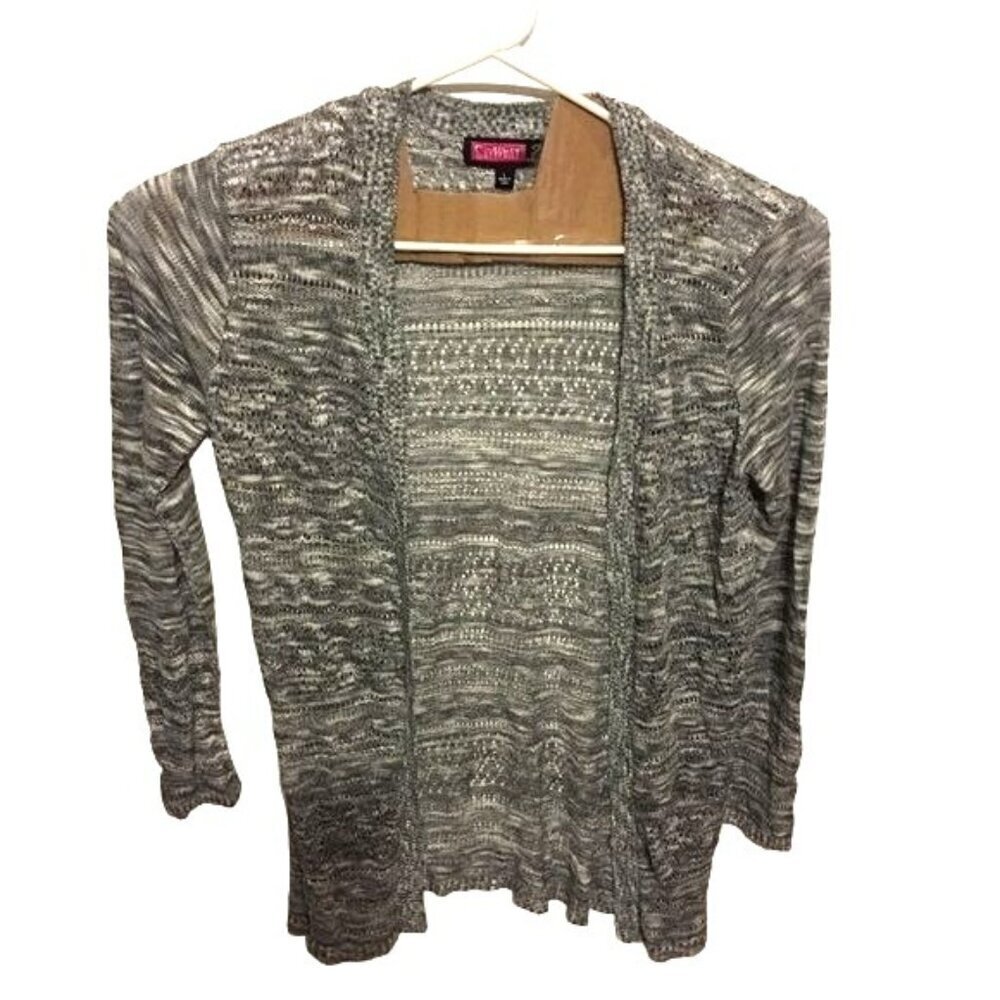 Say What Womens Sweater/Cardigan/Wrap Open Gray/White Size  L NWOT